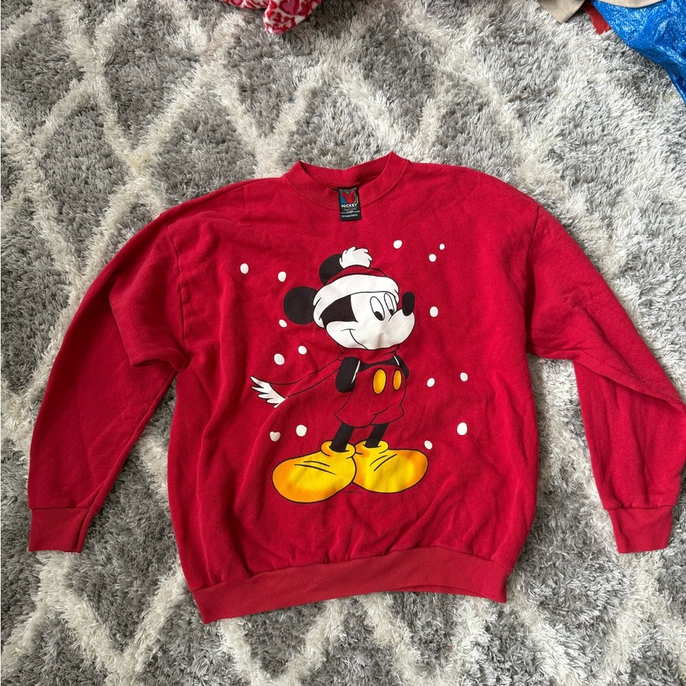 Vtg Disney Mickey Mouse Christmas Sweatshirt Adult XL Red Jerry Leigh USA Made
